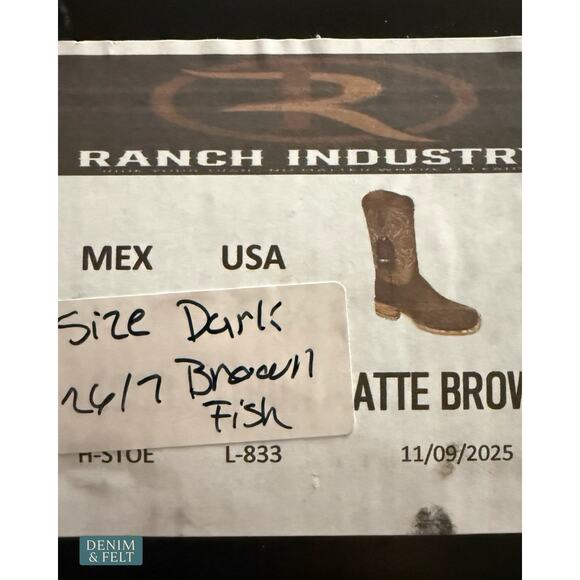 NEW Ranch Industry Pirarucu Fish Leather Cowboy Boots Dark Brown Western Size 7 main image 6